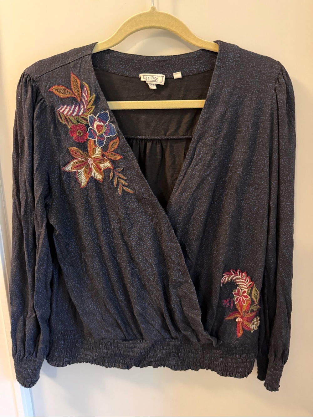 Fat Face Navy Blue Embroidered Wrap-Style Shirt